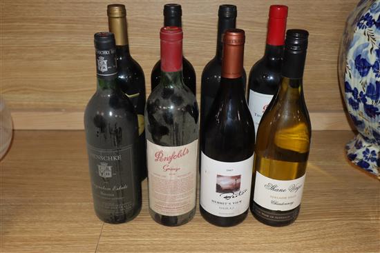 Twelve assorted Australian wines, Penfolds bin 128 shiraz, 1997 etc
